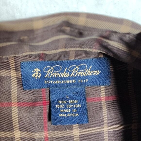 Brooks Brothers Long Sleeve Button Shirt Men's L Plaid Non-Iron Brown - Picture 5 of 9